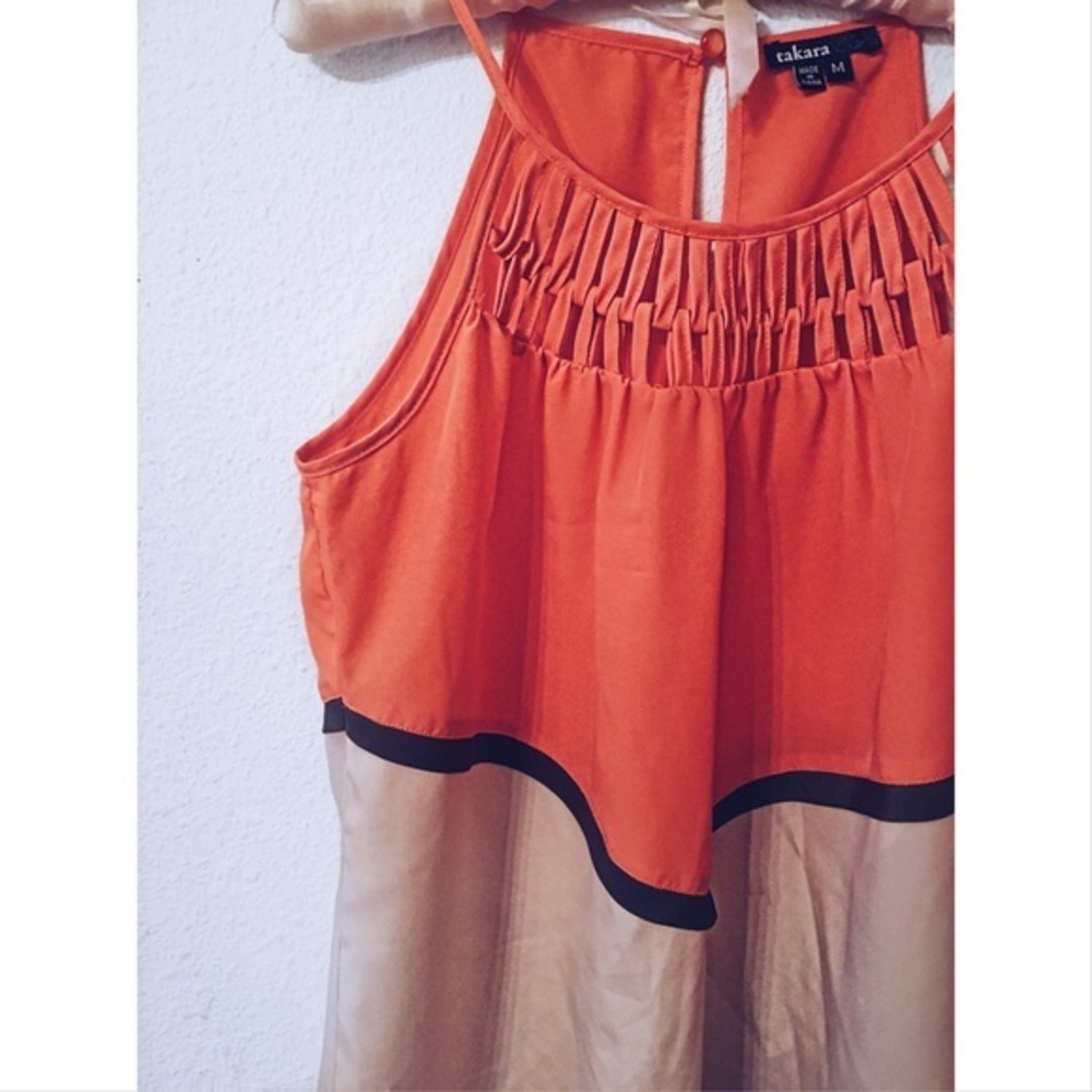 Takara color block basketweave neckline camisole
